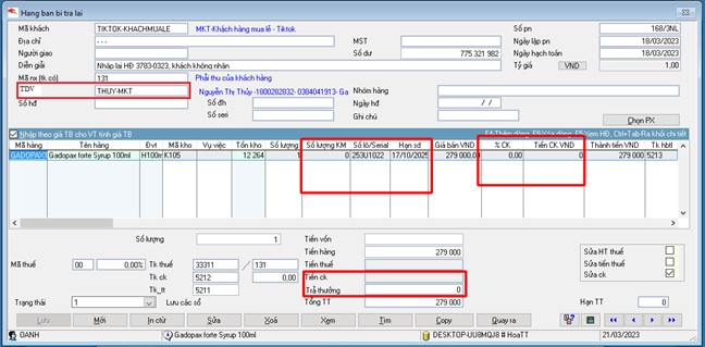 Hóa đơn hàng bán bị trả lại