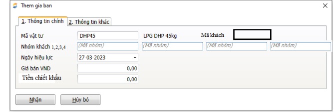 Danh mục giá bán