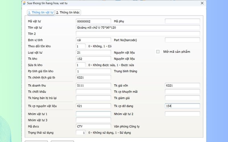 danh mục hàng hóa vật tư