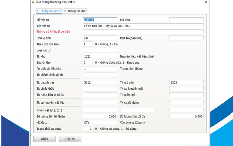 Danh mục hàng hóa vật tư