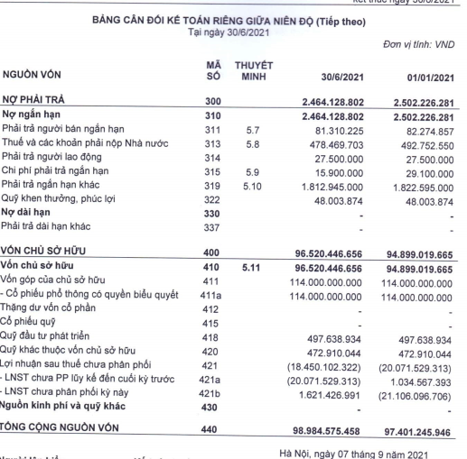 Ví dụ bảng cân đối kế toán